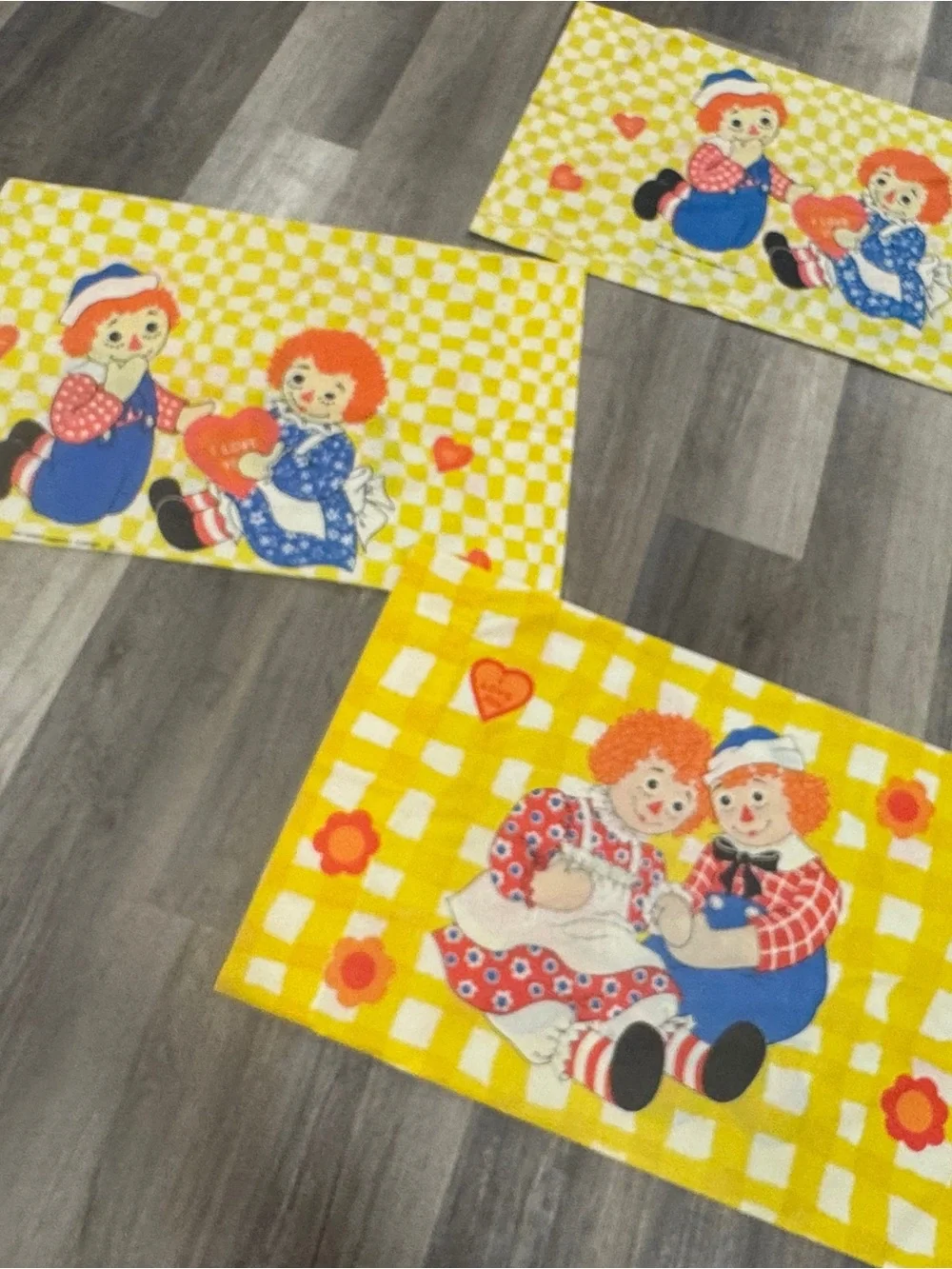 Vintage 70’s Yellow Raggedy Ann & Andy Sheets, Blanket, & Pillow Cases